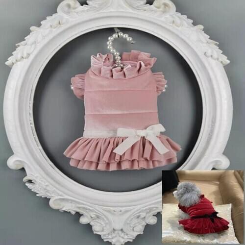 Free Shipping Handmade Dog Clothes 2 Colors Velvet Cotton-Padded Dog Puffer Coat Pet Jacket Winter Pet Dress Poodle Yorkie