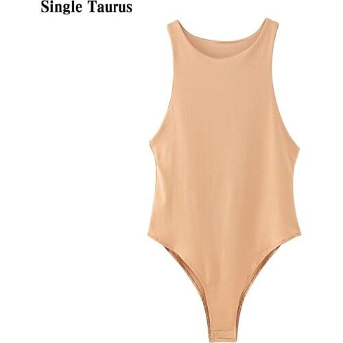 Fashion Female Stretch Bodysuits 2021 Summer O Neck Sleeveless Slim Skinny Bodycon Streetwear Sexy Elegant Lady Onesies Romper