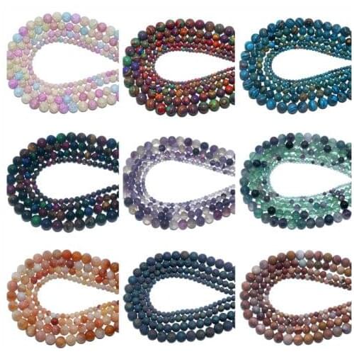 4 6 8 10 MM Natural Stone Agates Crystal Jades Tiger Eye Volcanic rocks Beads For Jewelry Making Diy Necklace Bracelet Material