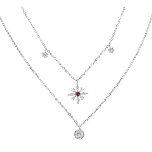 New arrival dainty delicate clover flower lucky girl chain cz charm 100% 925 sterling silver double layer necklaces