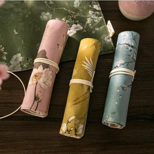 Chinese retro style pencil case Flower, crane pencil case, pencil case pen curtain pencil case Creative personality simple gift