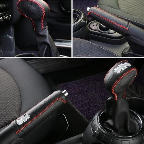 Auto Real Leather Gear Shift Knob Cover Case Handbrake Decoration For Mini Cooper F54 F55 F56 F60 Countryman Car Accessories