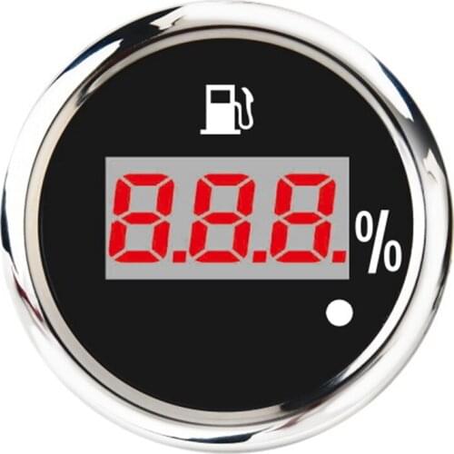 52mm Digital Fuel Level Gauge 0-190Ohm 240-33Ohm Universal Oil Tank Level Indicator Red Backlight with Alarm