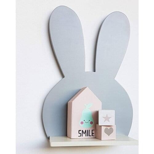 Nordic Style Wooden Wall Shelf Baby Kids Room Decoration Lovely Rabbits Bear Storage Rack Floating Shelves Home Decor Organizer