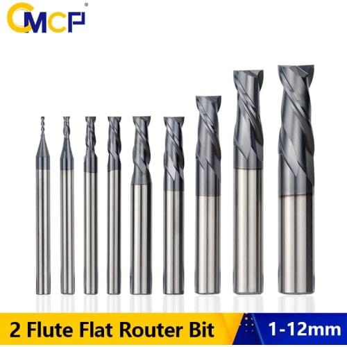 CMCP Milling Cutter 2 Flute Flat Router Bit 1-12mm CNC Router Bit Tungsten Carbide End Mill 45 Degree Milling Tool
