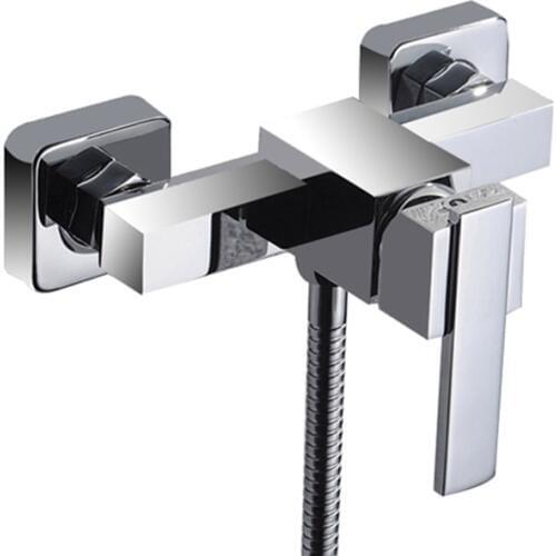 Chrome Brass Shower Set Hot and Cold Mixer Single Handle Square Faucet Shower Wall Mounted Bathtub Faucet Shower Set