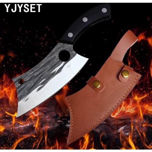 Kitchen Boning Knife Handmade Stainless Steel Fishing Knife Meat Cleaver Outdoor Cooking Cutter Butcher Knife With Knife Cover