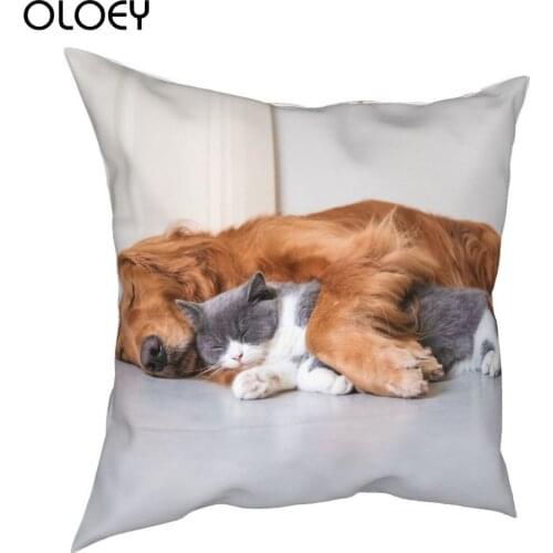 Dog And Cat Square Pillow Case Throw Pillow Animal Lover Awesome Pillowcover Home Decor 45x45cm