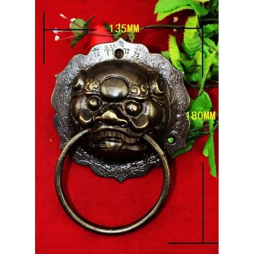 Brass Chinese Vintage Animal Beast Head Furniture Door Pull Handle,135*180mm,1PC