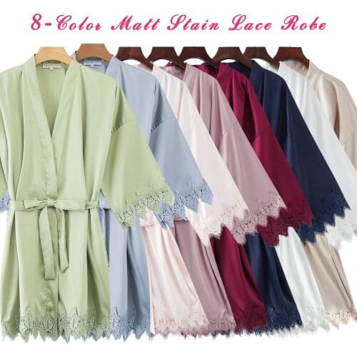 Matt Satin Plus Size Women Robe Lace Robe Bridal Robes Wedding Bride Bridesmaid Robes Kimono Robe Bathrobe Sleepwear