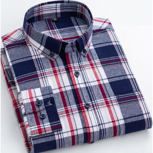 2021 Autumn Winter Plaid Shirt for Men Pure Cotton Long Sleeve Checkered Casual Shirts Large Size Male Tops camisas MY523