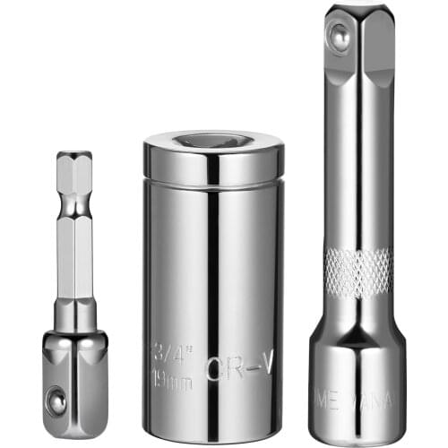 3PCS Wrench & Impact Driver Tool Set Includes Socket 1/4-3/4 inch (7mm-19mm) + Power Drill Adapter + 3 inch Extension Bar