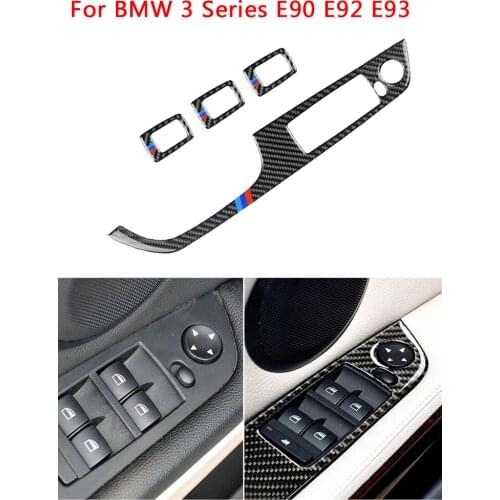 For BMW 3 Series E90 E92 E93 Carbon Fiber Window Lift Switch Cover Trim Car Interior Protection Decorative Stickers