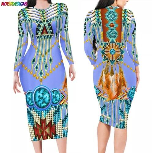 NOISYDESIGNS Casual Womens Retro Trend Long Sleeve Spring Long Dress 2021 Dashiki Africa Style Print Pencil Dresses Bodycon