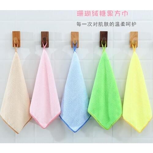 30X30CM new coral fleece square towel with lanyard childrens towel face wash towel hand towel microfiber towel soft absorbent