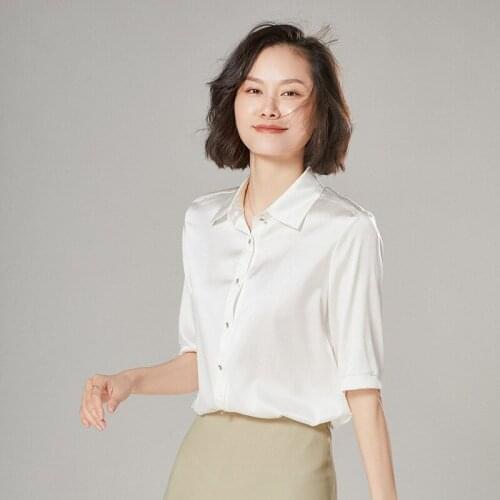 Solid Silk Shirt Womens Mid-sleeve Temperament Mini-shirt 2021 Summer New Fashion Loose Retro Silk Silk Top