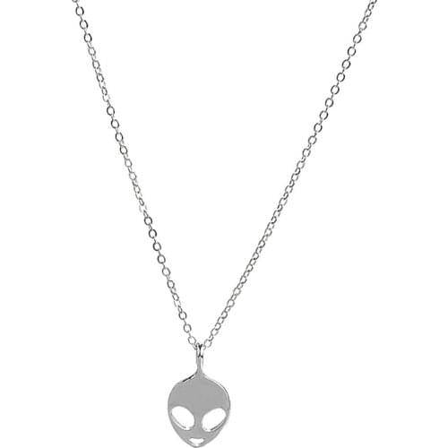 POPACC 1pc New Silver Color Ladies Necklace Alien Fashion Creative Alloy Alien Pendant Necklace (with Card)