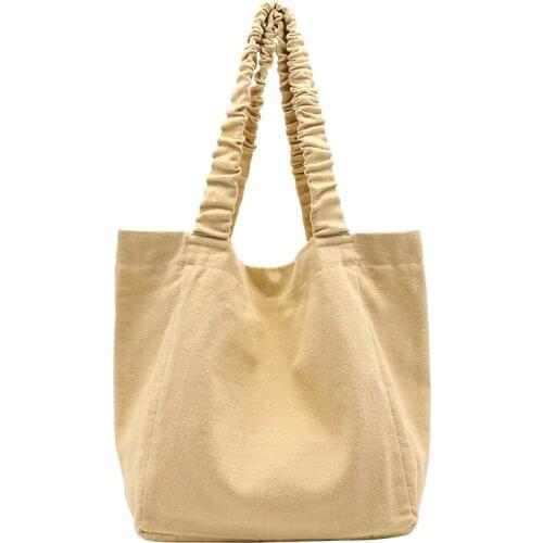 Korean Simple Pleated Handbag Autumn And Winter Leisure Large Capacity Single Shoulder Bag Net Red Fashion Pure Color Canvas Bag