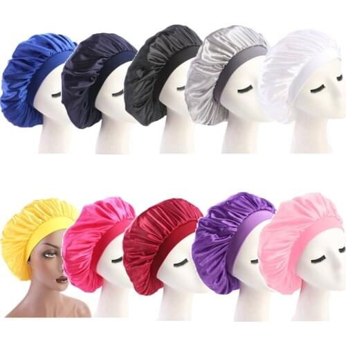 58cm Adjust Solid Satin Bonnet Hair Styling Cap Long Hair Care Women Night Sleep Hat Silk Head Wrap Shower Cap Hair Styling Tool