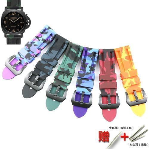 Rubber strap watch accessories pin buckle 24mm For Panerai PAM111 441 0389 mens and womens silicone waterproof sports strap