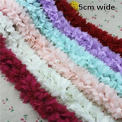 Fashion Fluffy Color Encryption Chiffon 3D Flower Lace Ribbon Wreath Clothes Skirt Wedding Dress Trim Scarf Stitching Material
