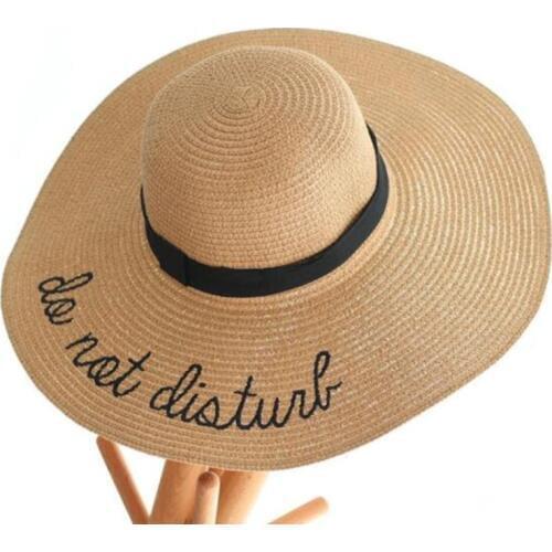 Seioum Letter Embroidery Cap Big Brim Ladies Summer Straw Hat Youth Hats For Women Shade sun hats Beach hat Free shipping
