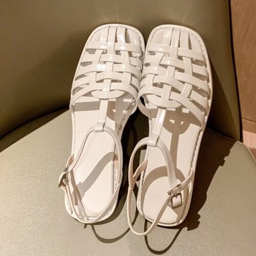 SKLFGXZY Summer Roman Style Genuine Leather Women Sandals Flat Woven Shoes Leisure Beach Sandals