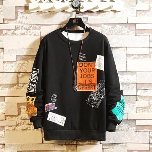 Men Sweatshirts Casual New Korean Harajuku Hip Hop Oversize Hoodies Male 2020 Autumn Pattern Printing Black Sweatshirts O-Neck