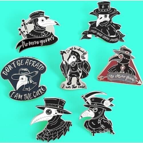 Dark Skull crow vulture gentleman Enamel Lapel Pins Plague doctor Brooches Badges Black Death Punk Pins Gifts Jewelry Wholesale