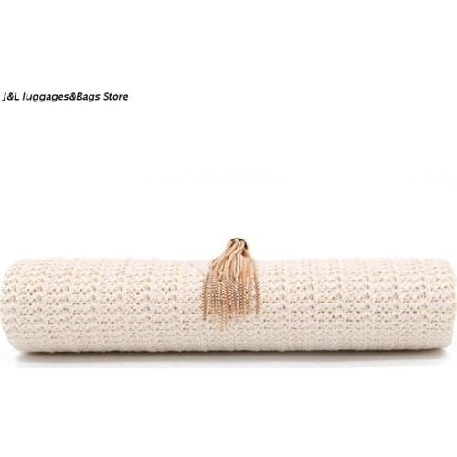 M68C Evening Dinner Bag Straw Handbag Tassel Crossbody Bag Ring Handle Messenger Bag Wedding Party Prom Clutch Purse