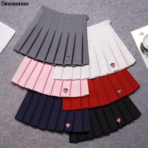 Women Pleated Skirt Strawberry Embroidery A Line High Waist Skirts Harajuku Preppy Style Mini Cute Japanese School Uniforms