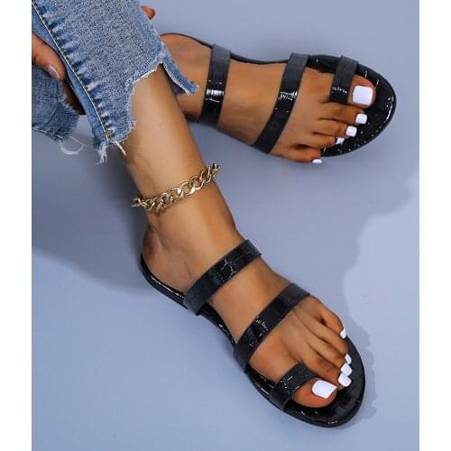 Women Slipper Solid Color Flat Toe Bohemian Casual Shoes Beach Sandals Ladies Shoes Platform Sandalias De Mujer Verano 2021