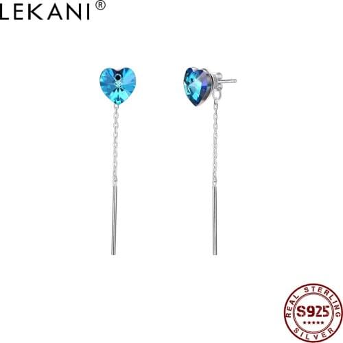 LEKANI 925 Sterling Silver Drop Earrings Women Austrian Crystal Romantic Heart-Shaped Long Girl Earring Anniversary Jewelry
