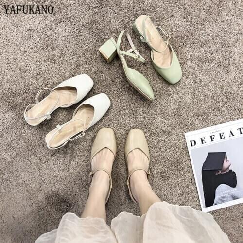 Women Sandals Beach Shoe High Heel Pu Square Toe Buckle 2020 Summer New Sexy Sweet Fashion Casual Dress Wedding