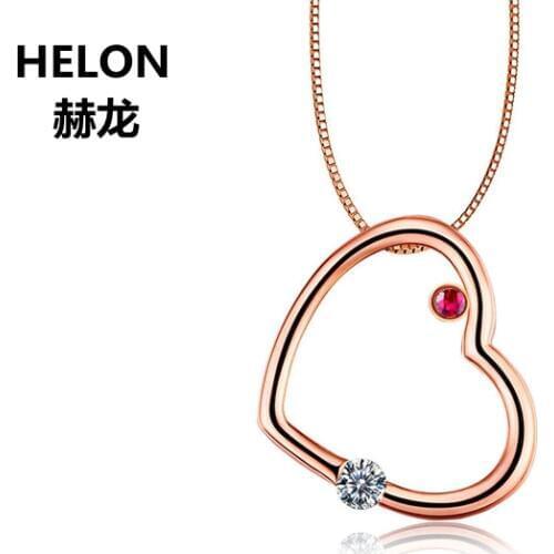 Solid 14k Rose Gold Natural Diamonds Women Pendant Engagement Wedding Natural Ruby Pendant No Necklace
