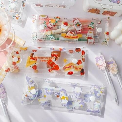 1PCs Transparent Big Pencil Case PVC School Supplies Cute Cartoon Pencil Bag Stationery Gift School Back To School Pencil Box