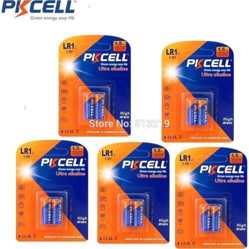 10Pcs/5card PKCELL E90 N LR1 MN9100 910A 1.5V AM5 Size N Alkaline Batteries For bluetooth headsets, glucose