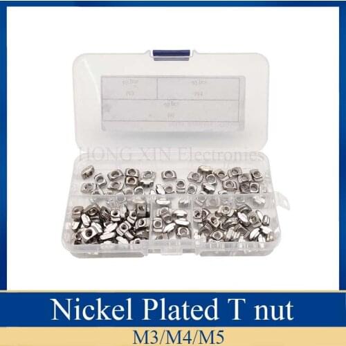 120Pcs/Set M3 M4 M5 Nickel Plated T nut Hammer Head Fasten Nut for Aluminum Extrusion Profile 20 series Slot Groove