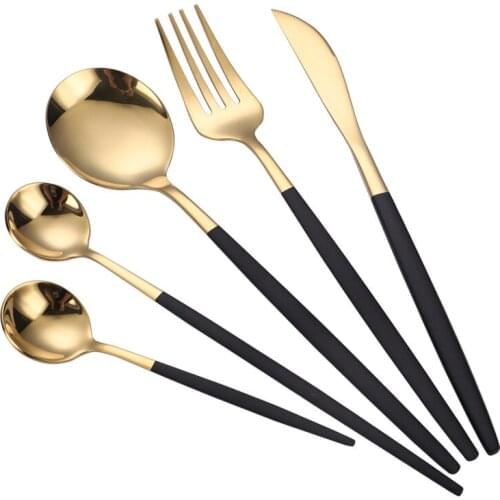 4Pcs/Lot Stainless Steel Golden Black Luxury Dinnerware Knife Fork Spoon Set Safe Cutlery Kitchen Mirror Polishing Cutlery