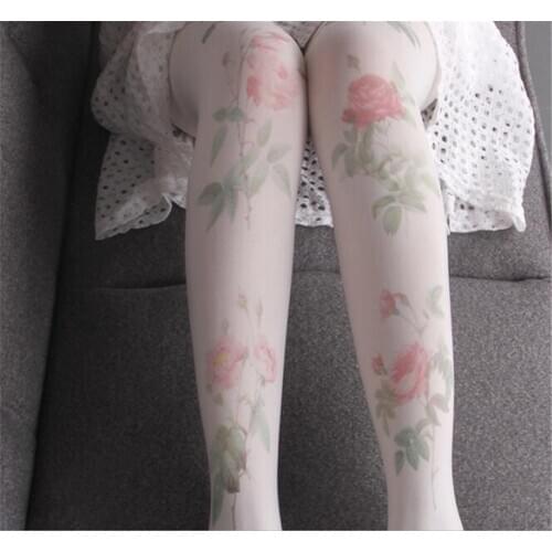80D Sweet Lolita Pantyhose Velvet Print rose Floral Stockings Japanese Kawaii Tights D075
