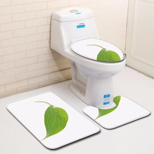 Free Shipping 3pcs Green Leaf White Rug Banyo Bathroom Carpet Toilet Bath Mat Set Non Slip Pad Tapis Salle De Bain Alfombra Bano