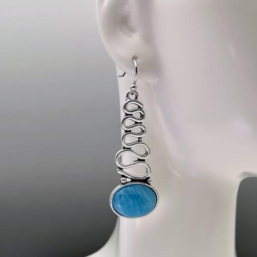 Bohemian Blue Cloud Protein Stone Earrings Chinese Retro National Creative Wave Shaped Long Swing Earrings Anniversary Gift