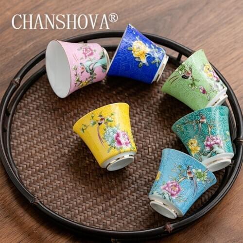 CHANSHOVA 40ml Bohemian style Chinese painting Color Enamel Ceramic Tea cup Coffee Cup Chinese Porcelain H473