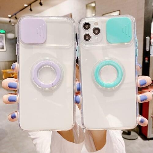 Finger Ring Case For iPhone 11 12 Pro Max XR 7 8 X XS SE 2020 Plus Mini Cases Silicon Transparent Camera Lens Protection Covers