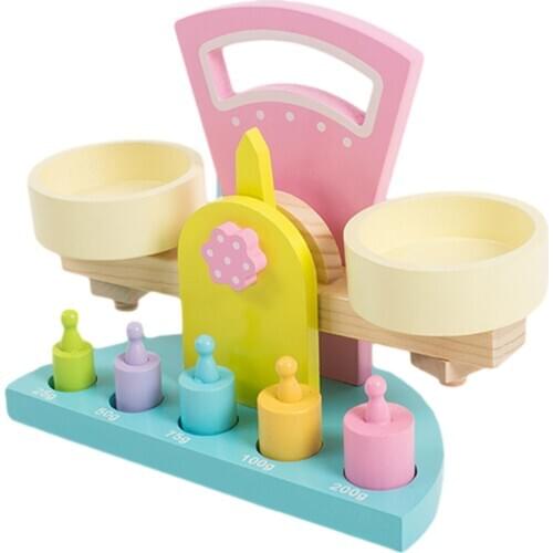 Children Montessori Toy Small Wooden Balance Scale Toy with 5 Weights for Kids Baby Early Educational Toy Set