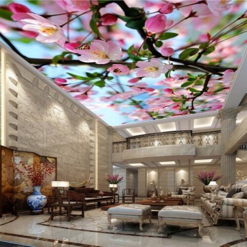 Custom mural Beautiful peach blossom green leaf flowers wallpaper large mural ceiling decoration background wallpaper mural