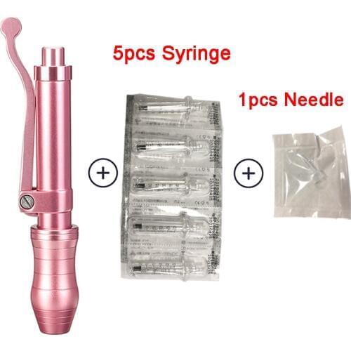 Pink 0.3ml hyaluronic pen with 5pcs Syringe and 1 needle free atomizer hyaluron injection pen wrinkle removal Lip Fillers