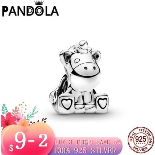 Hot 100% 925 Sterling SILVER charms Bruno the Unicorn Charm fit Original Pandora Bracelet silver 925 jewelry