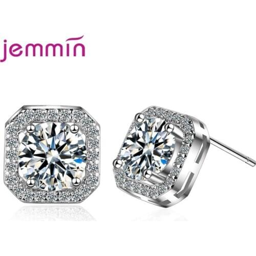 Classic Square Cubic Zirconia Stud Earrings for Woman Small CZ Crystal Women Studs Ear For Party Hip-Hop Earrings Wholesale