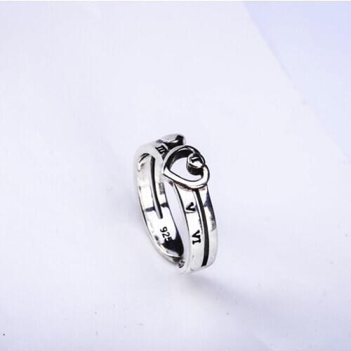 Ring For Women Females Jewelry Accessory Gift Silver-Plated Resizable Design Vintage Retro Ring Open 2020 Heart Roman numerals